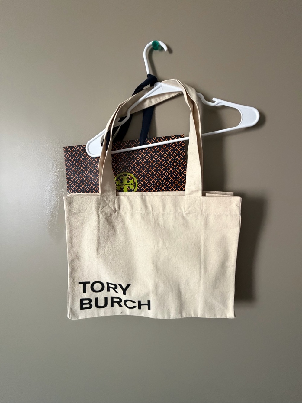 Tory Burch Cream Canvas Tote with Black Logo